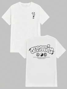 Unisex 100% Cotton Streetwear Written/Graffiti T-Shirt New Arrival Various Colors!! PLUS SIZE - 白色 - 查看 1