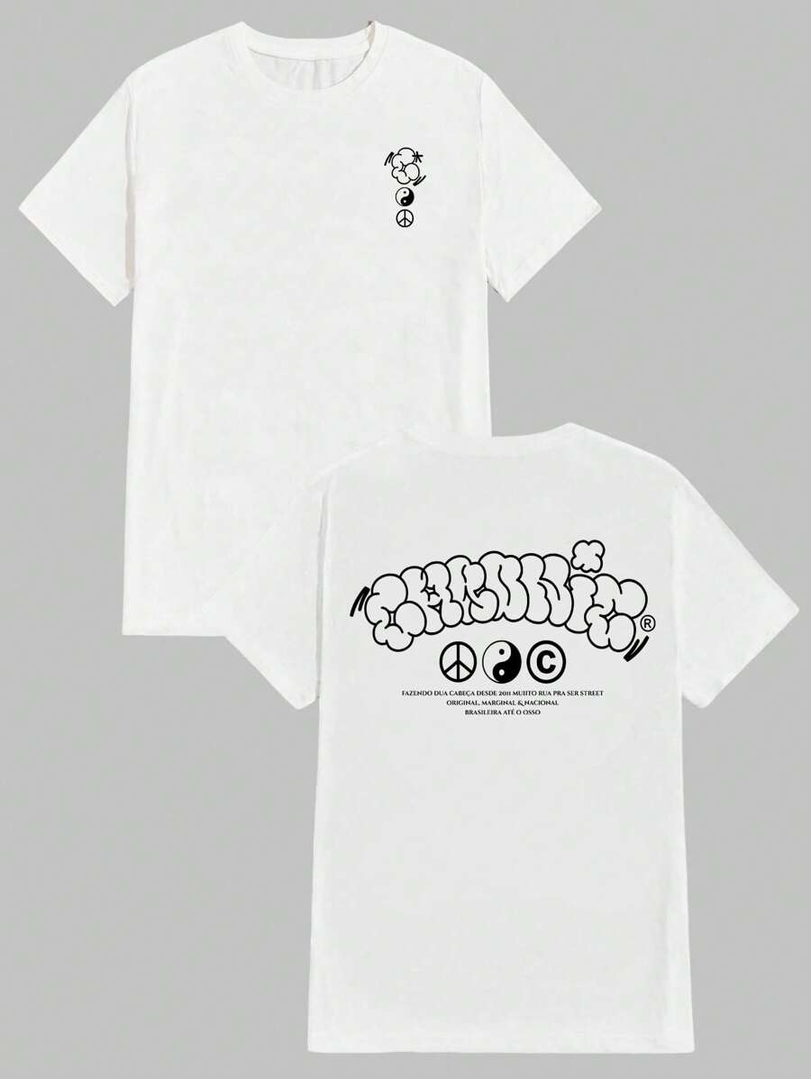 Unisex 100% Cotton Streetwear Written/Graffiti T-Shirt New Arrival Various Colors!! PLUS SIZE - 白色 - 查看 1