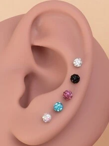 5pcs Crystal Ball Shape Lip/Ear Studs, Shiny Cute Rhinestone Ball Stainless Steel Piercing Body Jewelry - Multicolor - View 4