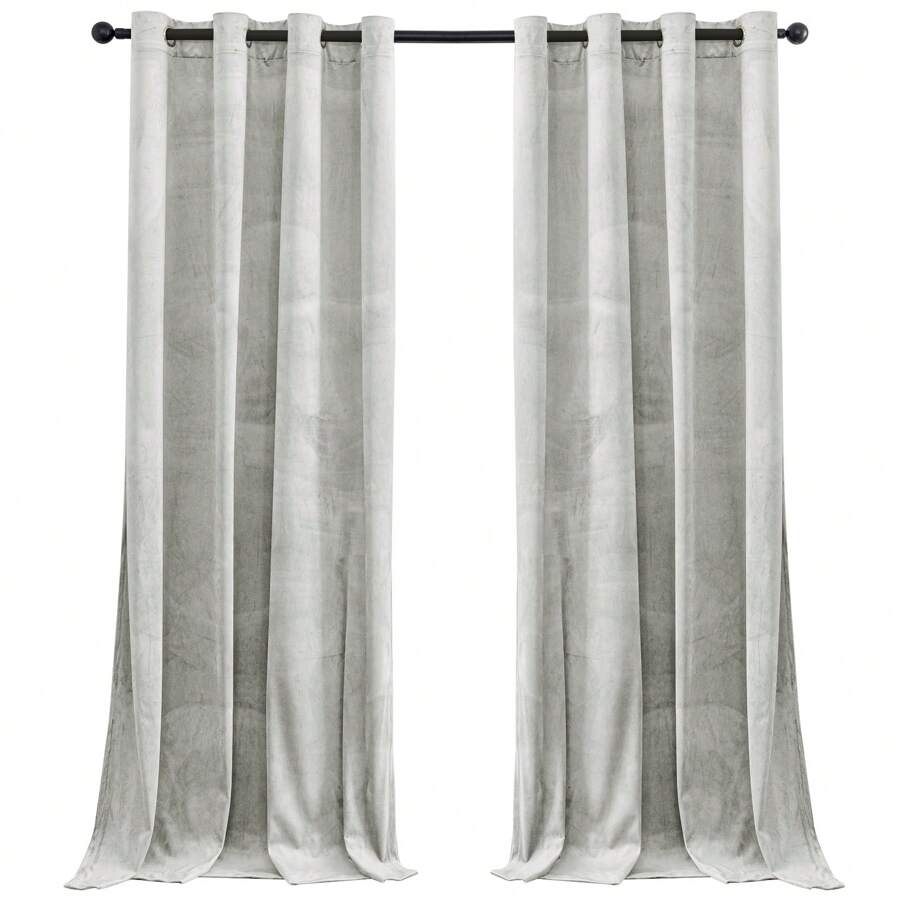 CYCMACO 2 Piece Velvet Indoor Curtains, Modern Bedroom Blackout Curtains With Eyelets, Cold Insulating Thermal Curtain For Living Room Lounge Children's Room - 米色 - 查看 1
