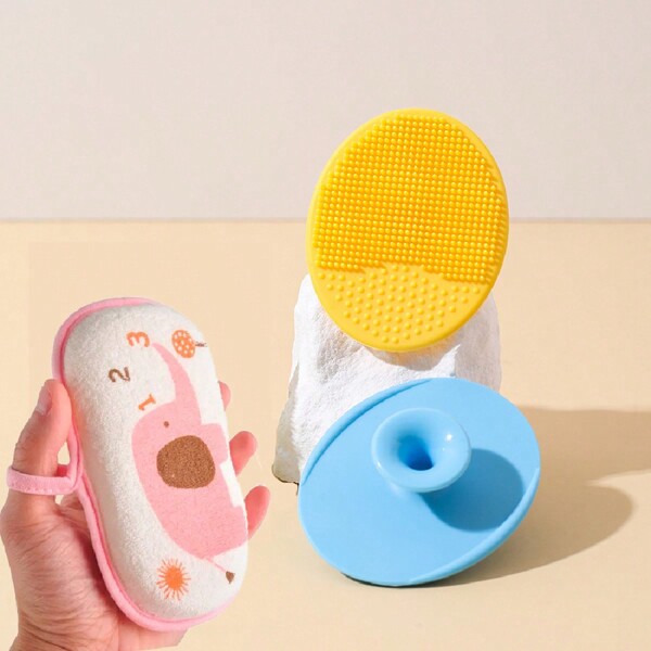 Set de 2 piezas para adolescentes que incluye cepillo para el cabello y el baño - Cepillo de silicona suave para masaje suave del cabelludo, peine de cabello fácil de limpiar, toalla de lavado con dibujo de elefante, estropajo para generar espuma suave, esponja para la limpieza del Body y el cabello, artículos para el baño, adecuado para adolescentes