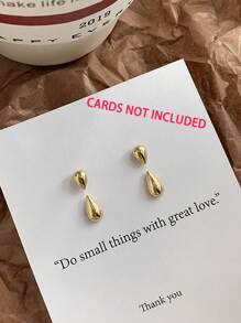1pair Fashionable Simple Small Teardrop Shaped Metallic Stud Earrings For Women, Gold/Silver