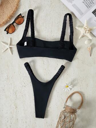 Bikinx 纯色拼接简约女士比基尼泳装套装，适合夏季海滩度假