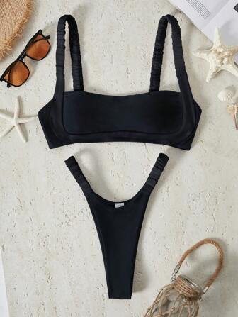 Bikinx Solid Color Patchwork Simple Women's Bikini Swimwear Set For Summer Beach Vacation Vacation