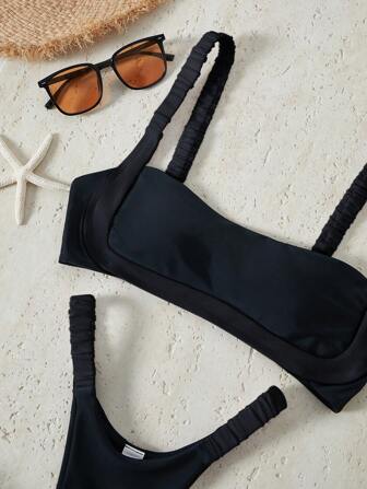 Bikinx Solid Color Patchwork Simple Women's Bikini Swimwear Set For Summer Beach Vacation Vacation