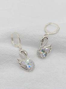 1 对优雅高品质奢华天鹅玻璃镶嵌吊坠耳环，日常派对时尚，限量圣诞节礼物 - 銀色 - 查看 5