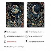 1/2pcs Unframed Boho Botanical Floral Moon Celestial Art Vintage Poster Dark Academia Moody Canvas Painting Print Minimalist Wall Picture For Dorm,Apartment,Bedroom,Living Room,Modern Home Decoration