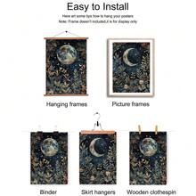 1/2pcs Unframed Boho Botanical Floral Moon Celestial Art Vintage Poster Dark Academia Moody Canvas Painting Print Minimalist Wall Picture For Dorm,Apartment,Bedroom,Living Room,Modern Home Decoration