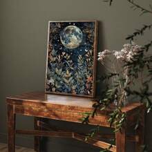 1/2pcs Unframed Boho Botanical Floral Moon Celestial Art Vintage Poster Dark Academia Moody Canvas Painting Print Minimalist Wall Picture For Dorm,Apartment,Bedroom,Living Room,Modern Home Decoration
