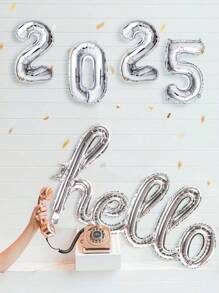 3 件/4 件银色相连“Hello”铝箔气球，16 英寸银色数字气球，“Hello 2025”字母数字气球，“2025 新年快乐”，适用于成人生日派对装饰、周年纪念、新年装饰