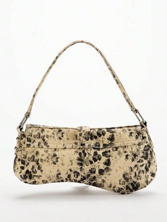 Distressed Beige Asymmetrisk Animal Print Axelväska, Fashionabla Y2K Leopard Print Rivet Biker Style Axelväska, Hobo Bag, Streetwear Style, Lämplig för tonårsflickor, Leopard Print Bag, Animal Print Underarm Bag, Rivet Streetwear Style Handväska, Y2K Underarm Väska, Lämplig för dejting , Casual, modefester, resor, skola, semesterpresent