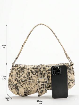 Distressed Beige Asymmetrisk Animal Print Axelväska, Fashionabla Y2K Leopard Print Rivet Biker Style Axelväska, Hobo Bag, Streetwear Style, Lämplig för tonårsflickor, Leopard Print Bag, Animal Print Underarm Bag, Rivet Streetwear Style Handväska, Y2K Underarm Väska, Lämplig för dejting , Casual, modefester, resor, skola, semesterpresent