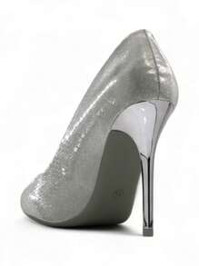 Wedding Party Event Chic Versatile Pointed Toe Snake Print Embossed Metallic Glitter High Heels Stylish High Heels - Black - View 4