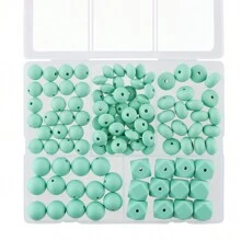 110PCS/盒硅胶珠同色系列各种尺寸圆珠扁豆珠多面体组合珠和珠子用于制作珠宝、DIY 手链、项链、耳环、钥匙扣、手机挂件和派对礼品配件 - 彩色 - 查看 6