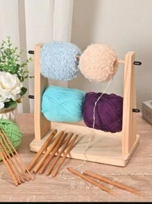 1 件装木制钩针纱线架磁性旋转针织工具旋转线轴羊毛球卷线器旋转旋转器纱线架 - 1套 - 查看 2