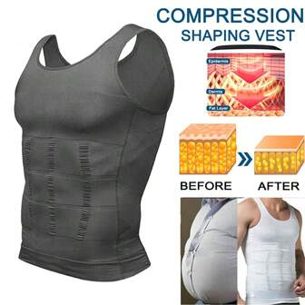 Mens Tummy Control Vest Shapewear Slimming Belly Boobs Abdomen Compression Shirt Tank Top Underwear Body Shaper Muscle Shirts Undershirts Training Sports Gym Workout Fitness