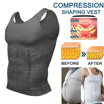 Mens Tummy Control Vest Shapewear Slimming Belly Boobs Abdomen Compression Shirt Tank Top Underwear Body Shaper Muscle Shirts Undershirts Training Sports Gym Workout Fitness