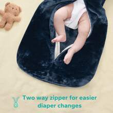 3-6个月婴儿羊羔绒睡袋，2.5 Tog宽松睡袋，婴儿冬季可穿戴毯 - 藏青 - 查看 5