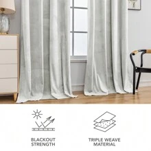 CYCMACO 2 Piece Velvet Indoor Curtains, Modern Bedroom Blackout Curtains With Eyelets, Cold Insulating Thermal Curtain For Living Room Lounge Children's Room - 米色 - 查看 8