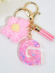 1pc English Letter Keychain, Charm Key Chain With Butterfly Tassel Decor, Popular In Europe And America Gift Souvenir Car Accessories Bag Charm Backpack For School