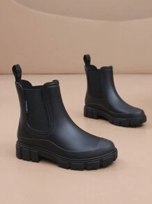Women's New Elastic Opening Mid-Calf Rain Boots, Chelsea Style Waterproof Non-Slip Outdoor Boots