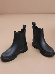 Women's New Elastic Opening Mid-Calf Rain Boots, Chelsea Style Waterproof Non-Slip Outdoor Boots