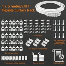 1 Set Of Flexible PVC Curtain Tracks, Shower Curtain Tracks, And Curtain Decoration Tracks That Are Easy To Install. Multiple Forms Of Shower Curtain Tracks, Curtain/Shower Curtain Track Accessories, And Shower Curtain Rods Are Available Home Bathroom Decor Fall Decor Bathroom Accessories Back To School