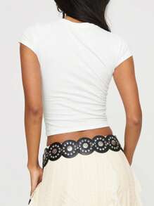 Women's Summer Floral Print Crew Neck Short Sleeve Slim Fit Tops  Soft Cotton For Daily - trắng - Xem 5