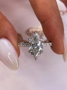 1pc Classic Marquise Cut Solitaire Engagement Ring, Hidden Halo Wedding Band, Elegant Proposal Ring - Horse Eye Diamond Ring - View 3