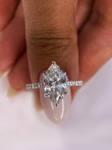 1pc Classic Marquise Cut Solitaire Engagement Ring, Hidden Halo Wedding Band, Elegant Proposal Ring - Horse Eye Diamond Ring - View 2