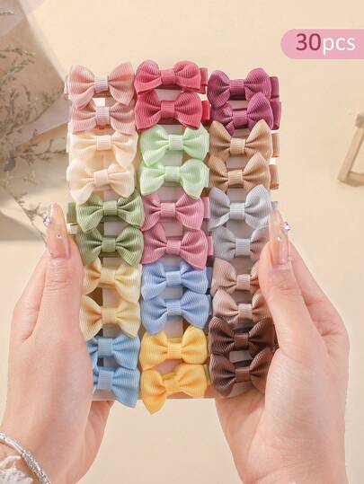 bilicaca 30 piezas/Paquete Clips para el cabello infantiles con lazos completamente cubiertos en colores caramelo, accesorios para el cabello de bebé con lazos, colores aleatorios para el Día de San Valentín