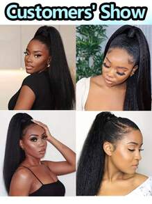 卷曲直马尾接发巴西未加工柔软天然人发环绕式马尾接发女士卷曲 Yaki 直马尾自然发 - Natural Black - 查看 8