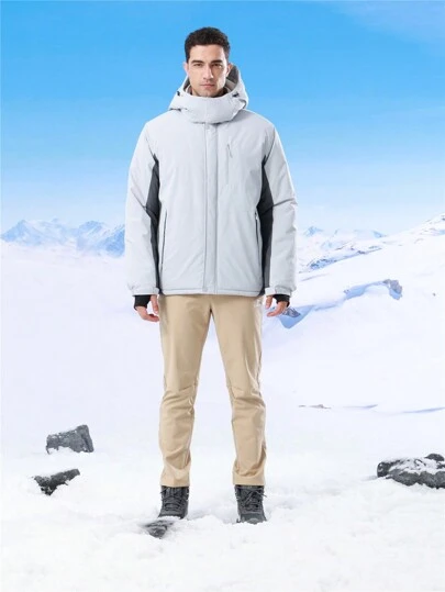 CAMEL CROWN 男士山地雪地防水滑雪外套可拆式連帽防風抓絨派克大衣雨衣冬季外套