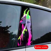2pcs Stylish Girl Face Graphic Car Stickers - Durable Protective Film For B-Pillar Exterior Accessories
