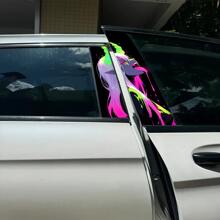 2pcs Stylish Girl Face Graphic Car Stickers - Durable Protective Film For B-Pillar Exterior Accessories