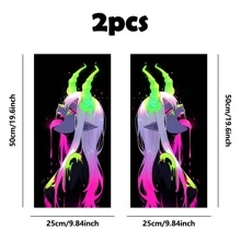2pcs Stylish Girl Face Graphic Car Stickers - Durable Protective Film For B-Pillar Exterior Accessories