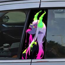 2pcs Stylish Girl Face Graphic Car Stickers - Durable Protective Film For B-Pillar Exterior Accessories