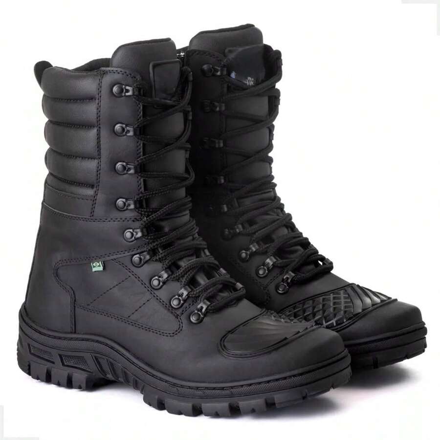 Tactical Combat Boot Zipper Closure Reinforced Material Toe Cap Motorcycle Boots - màu đen - Xem 1