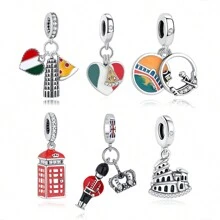 1pc Silver Plated Zirconia Stone Studded Love Pizza Leaning Tower Pendant, Ideal For DIY Bracelet, Necklace, Women's Holidays, Birthday Gift - Pendants - View 6