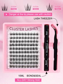 100 件 C 卷曲单根簇状睫毛 11-13 毫米混合分段单根假睫毛套件带睫毛粘合剂和密封睫毛镊子用于簇状睫毛延长 DIY 尖刺单根睫毛延长 - 黑色 - 查看 3