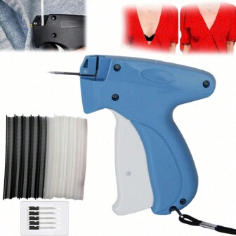 Quick Clothing Fixer,Consulbefor Sy Machine,Quilt Tacking Gun,Micro Stitch Gun,Mini Stitch Hemming Gun för kläder,Micro Tagging Stitch Tool för kläder(1 Tag Gun + 6 Nålar + Limnålar 500 Vita Och 500 Svarta)