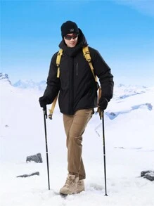 CAMEL CROWN Men's Mountain Snow Waterproof Ski Jacket Detachable Hood Windproof Fleece Parka Rain Jacket Winter Coat - Black - View 2