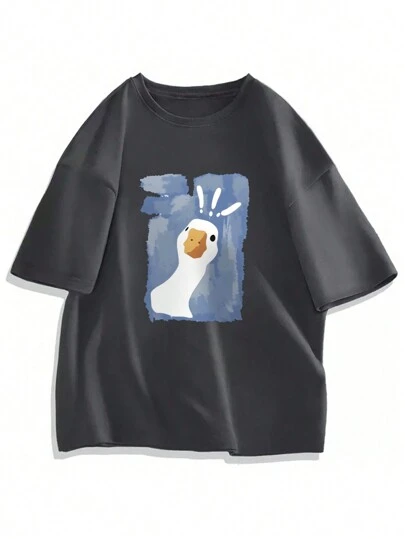 2025 男士鸭子印花圆领短袖休闲T恤，夏季