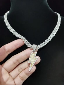 1 件男士时尚创意闪电形吊坠项链，朋克风格项链适合派对或日常佩戴，2 种链条款式可选 - 銀色 - 查看 3