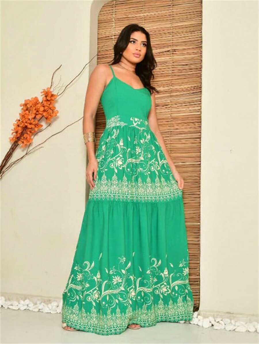 Modern Printed Long Summer Dress - Verde - Ver 1