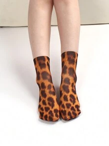 2 Pairs Women's 50D Opaque Leopard Print Short Stockings - Multicolor - View 4