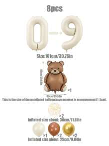 8 حبات من بالونات الأرقام بمقاس 40 بوصة، مجموعة بالونات رقمية من الرغوة بلون كريمي وبالونات دببة كرتونية، مناسبة للديكور في حفلات عيد الميلاد - متعدد الألوان - مشاهدة 4
