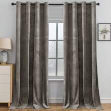 CYCMACO 2 Piece Velvet Indoor Curtains, Modern Bedroom Blackout Curtains With Eyelets, Cold Insulating Thermal Curtain For Living Room Lounge Children's Room - 駝色 - 查看 2