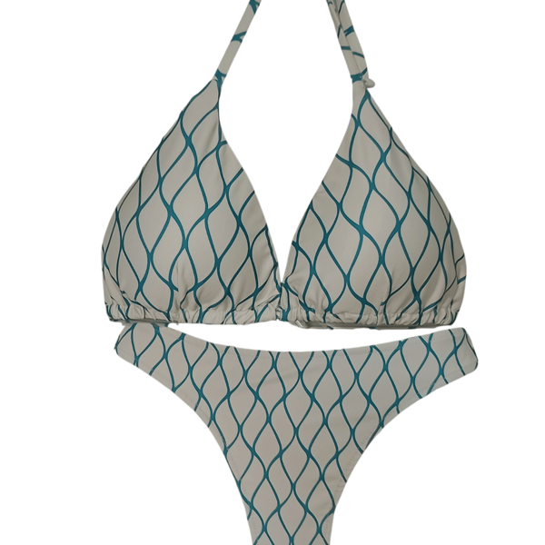 Biquini Cortininha Estampa Sereia, Top Triângulo, Calcinha Média, L'evo
