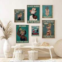 1pc Wall Arts Posters Vintage Decorative Board Wall Retro Images Canvas Painting Kindness Losing Reason Find Your Soul Yoga Poster Retro Home Decoration Optional Frame ,Wall Art With Frame - Multicolor - View 6